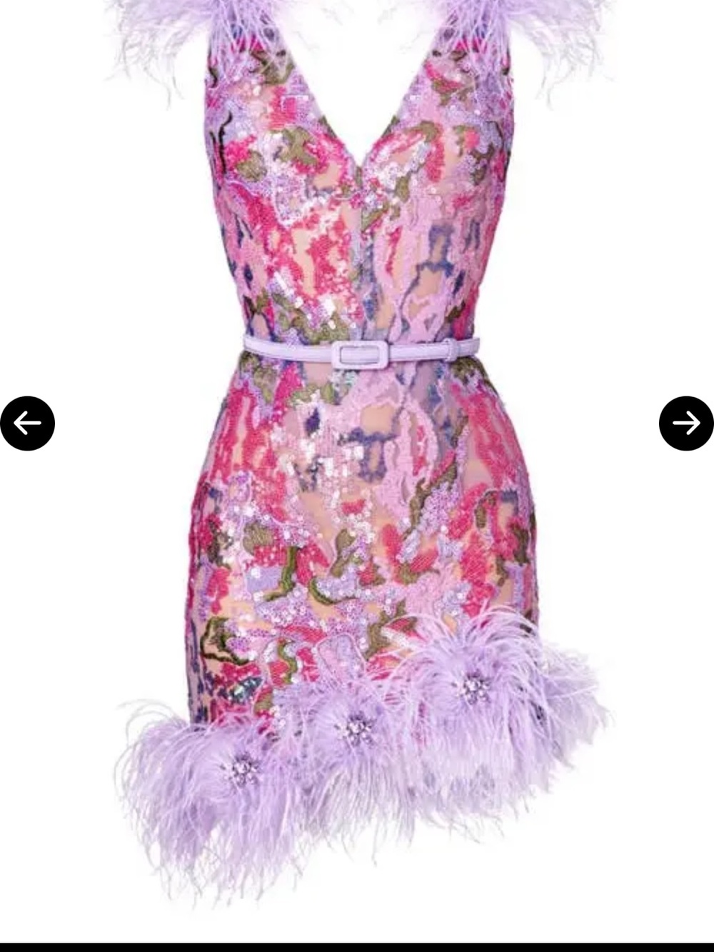 Nadine Merabi Esme Lilac Sequin Feather Trim Dress NWT
